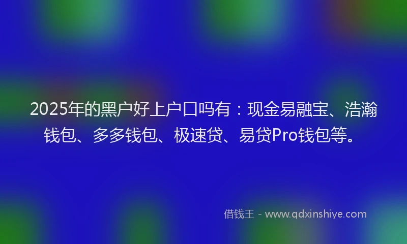 2025年的黑户好上户口吗有：现金易融宝、浩瀚钱包、多多钱包、极速贷、易贷Pro钱包等。
