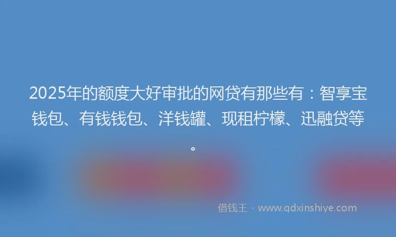 2025年的额度大好审批的网贷有那些有：智享宝钱包、有钱钱包、洋钱罐、现租柠檬、迅融贷等。