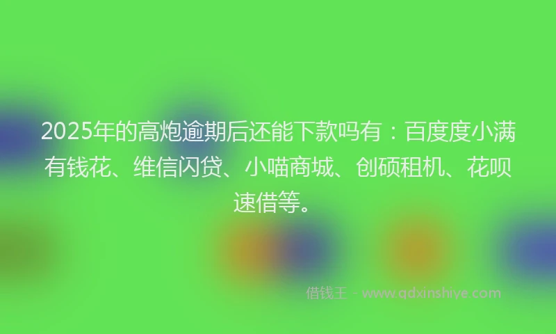 2025年的高炮逾期后还能下款吗有：百度度小满有钱花、维信闪贷、小喵商城、创硕租机、花呗速借等。