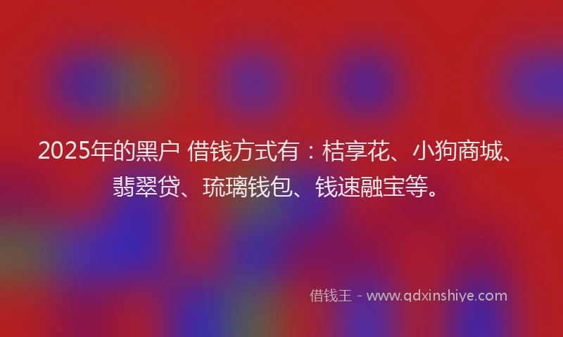 2025年的黑户 借钱方式有：桔享花、小狗商城、翡翠贷、琉璃钱包、钱速融宝等。