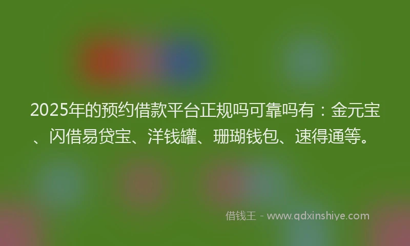 2025年的预约借款平台正规吗可靠吗有：金元宝、闪借易贷宝、洋钱罐、珊瑚钱包、速得通等。