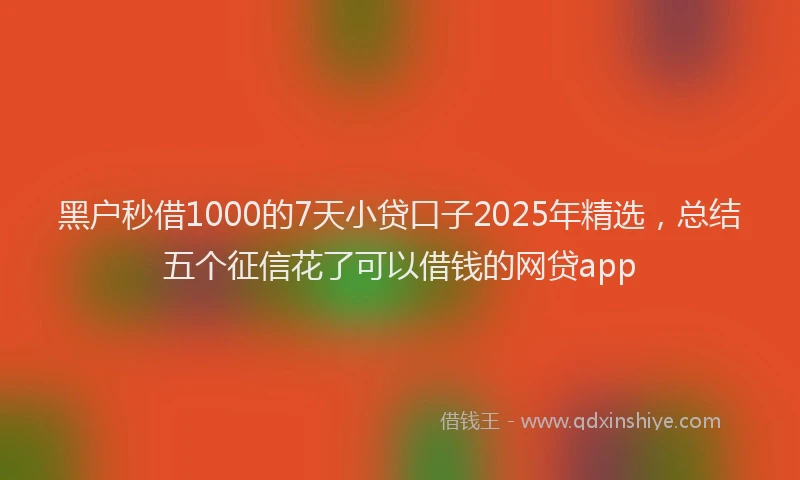 黑户秒借1000的7天小贷口子2025年精选，总结五个征信花了可以借钱的网贷app