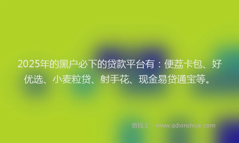 2025年的黑户必下的贷款平台有：便荔卡包、好优选、小麦粒贷、射手花、现金易贷通宝等。