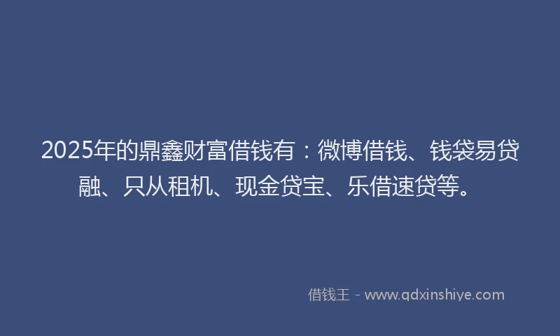 2025年的鼎鑫财富借钱有：微博借钱、钱袋易贷融、只从租机、现金贷宝、乐借速贷等。
