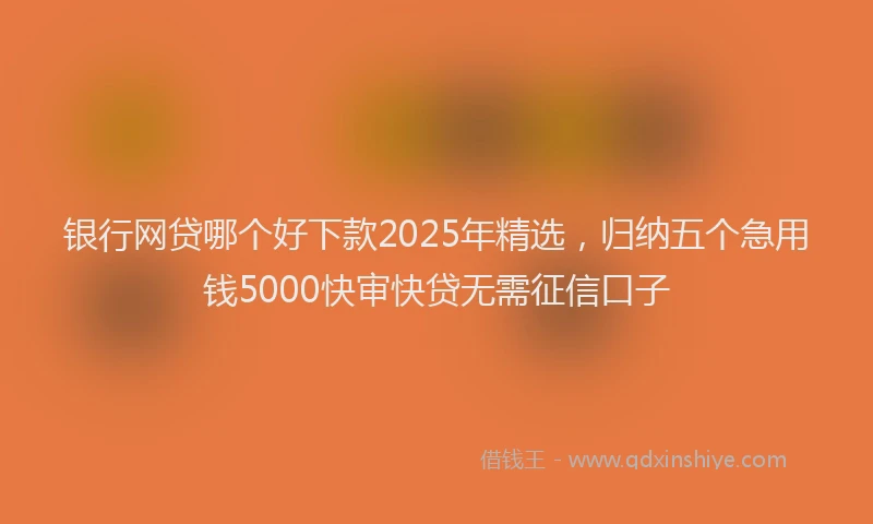 银行网贷哪个好下款2025年精选，归纳五个急用钱5000快审快贷无需征信口子