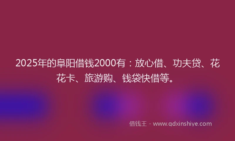 2025年的阜阳借钱2000有：放心借、功夫贷、花花卡、旅游购、钱袋快借等。