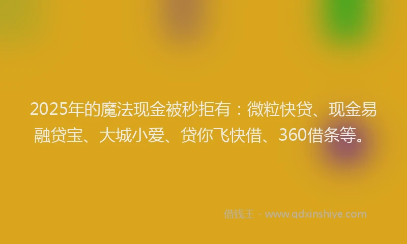 2025年的魔法现金被秒拒有：微粒快贷、现金易融贷宝、大城小爱、贷你飞快借、360借条等。