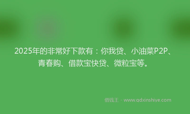 2025年的非常好下款有：你我贷、小油菜P2P、青春购、借款宝快贷、微粒宝等。