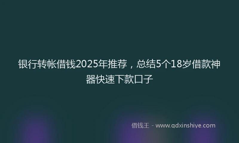 银行转帐借钱2025年推荐，总结5个18岁借款神器快速下款口子