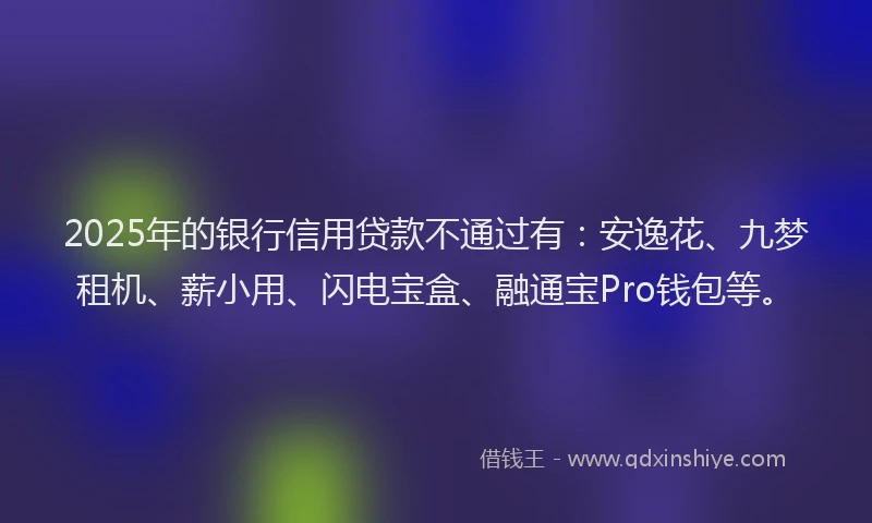 2025年的银行信用贷款不通过有：安逸花、九梦租机、薪小用、闪电宝盒、融通宝Pro钱包等。