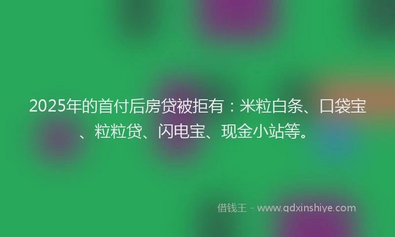 2025年的首付后房贷被拒有：米粒白条、口袋宝、粒粒贷、闪电宝、现金小站等。