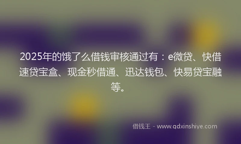 2025年的饿了么借钱审核通过有：e微贷、快借速贷宝盒、现金秒借通、迅达钱包、快易贷宝融等。