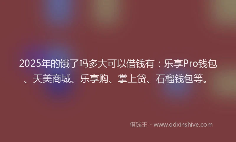 2025年的饿了吗多大可以借钱有：乐享Pro钱包、天美商城、乐享购、掌上贷、石榴钱包等。