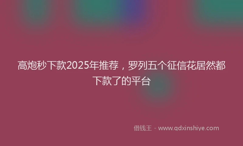 高炮秒下款2025年推荐，罗列五个征信花居然都下款了的平台