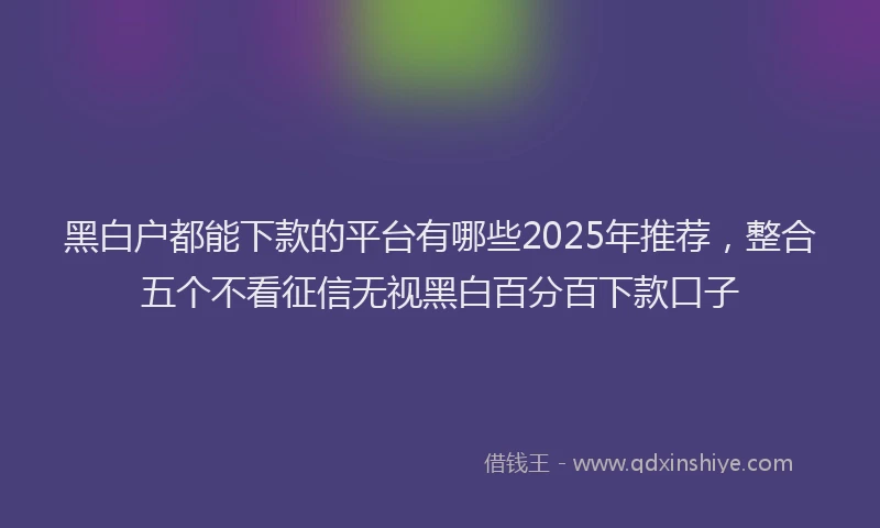 黑白户都能下款的平台有哪些2025年推荐，整合五个不看征信无视黑白百分百下款口子