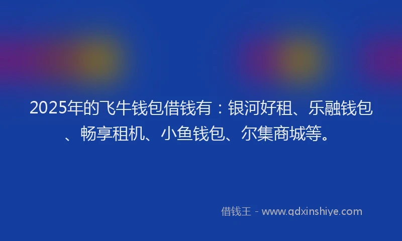 2025年的飞牛钱包借钱有：银河好租、乐融钱包、畅享租机、小鱼钱包、尔集商城等。