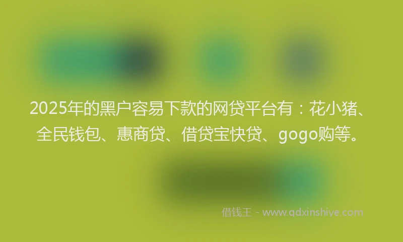 2025年的黑户容易下款的网贷平台有：花小猪、全民钱包、惠商贷、借贷宝快贷、gogo购等。
