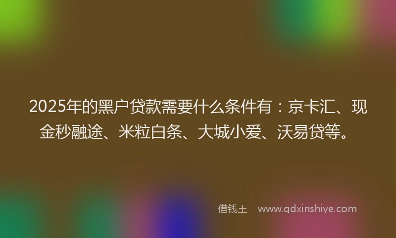 2025年的黑户贷款需要什么条件有：京卡汇、现金秒融途、米粒白条、大城小爱、沃易贷等。