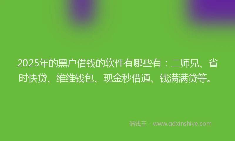 2025年的黑户借钱的软件有哪些有：二师兄、省时快贷、维维钱包、现金秒借通、钱满满贷等。