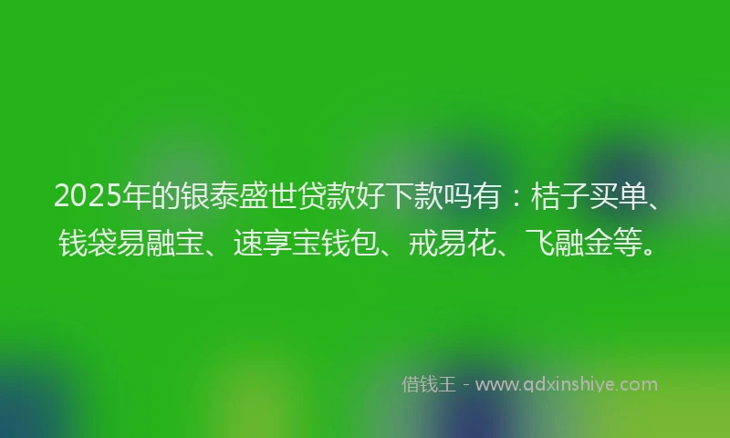 2025年的银泰盛世贷款好下款吗有：桔子买单、钱袋易融宝、速享宝钱包、戒易花、飞融金等。