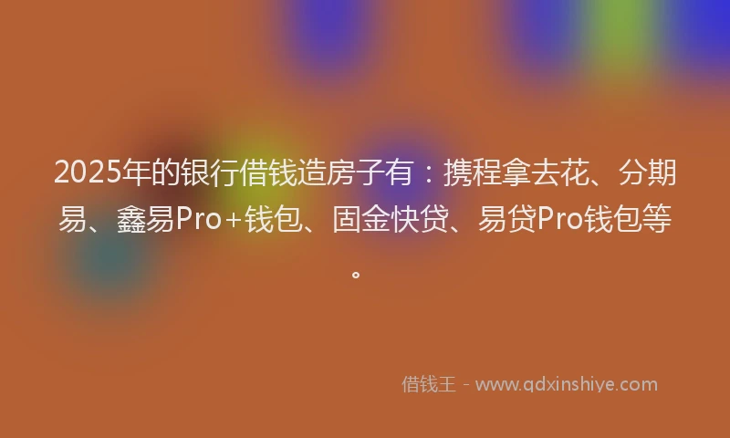2025年的银行借钱造房子有：携程拿去花、分期易、鑫易Pro+钱包、固金快贷、易贷Pro钱包等。