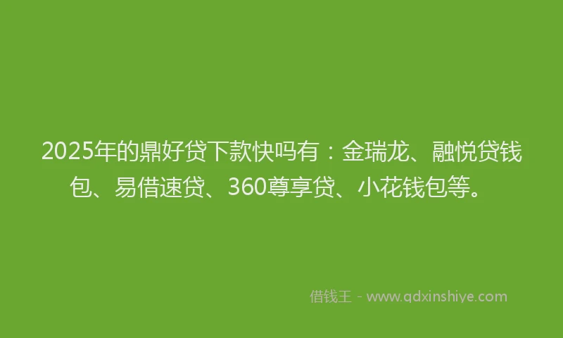 2025年的鼎好贷下款快吗有：金瑞龙、融悦贷钱包、易借速贷、360尊享贷、小花钱包等。