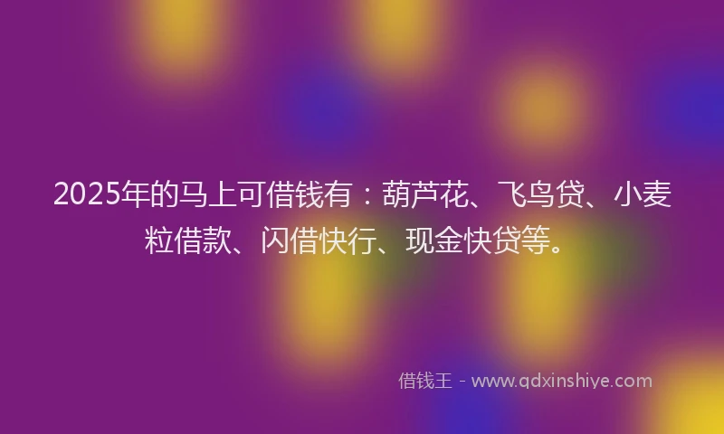 2025年的马上可借钱有：葫芦花、飞鸟贷、小麦粒借款、闪借快行、现金快贷等。