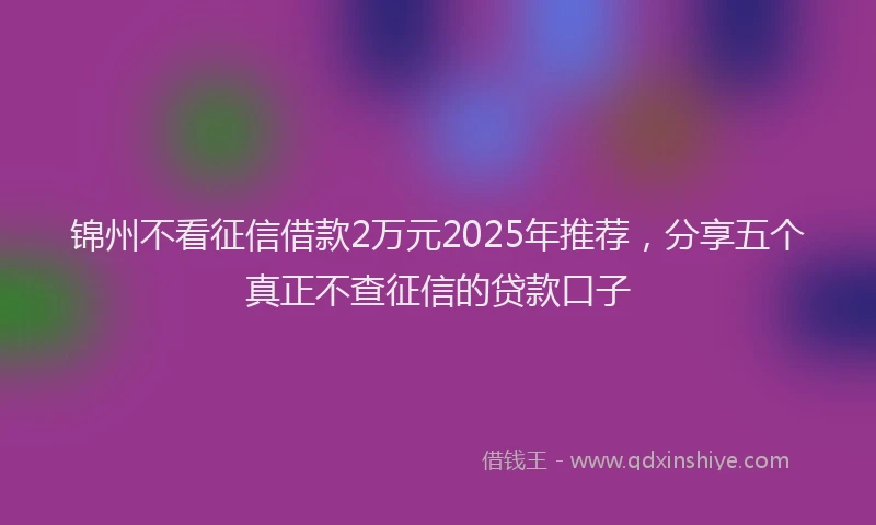 锦州不看征信借款2万元2025年推荐，分享五个真正不查征信的贷款口子
