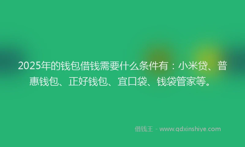 2025年的钱包借钱需要什么条件有：小米贷、普惠钱包、正好钱包、宜口袋、钱袋管家等。