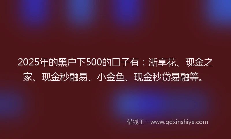 2025年的黑户下500的口子有：浙享花、现金之家、现金秒融易、小金鱼、现金秒贷易融等。