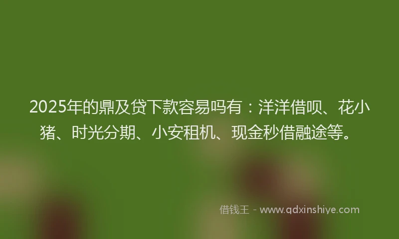 2025年的鼎及贷下款容易吗有：洋洋借呗、花小猪、时光分期、小安租机、现金秒借融途等。