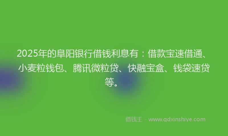 2025年的阜阳银行借钱利息有：借款宝速借通、小麦粒钱包、腾讯微粒贷、快融宝盒、钱袋速贷等。
