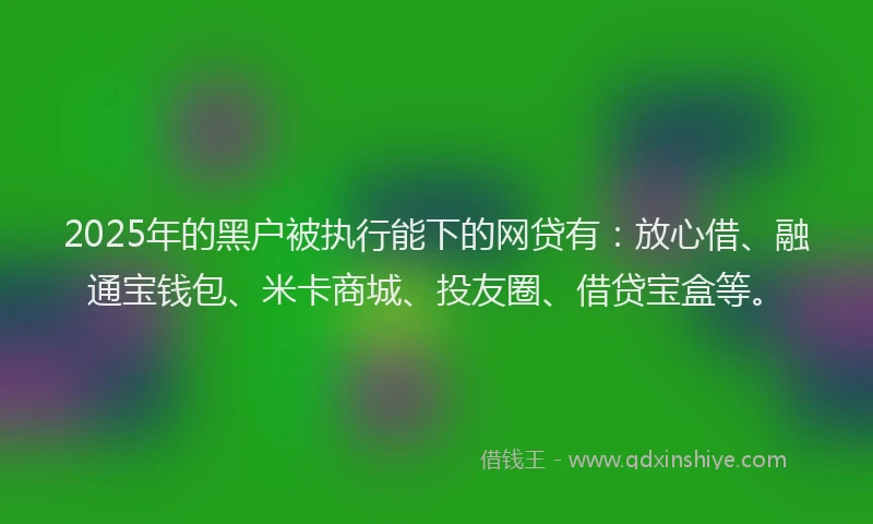 2025年的黑户被执行能下的网贷有：放心借、融通宝钱包、米卡商城、投友圈、借贷宝盒等。