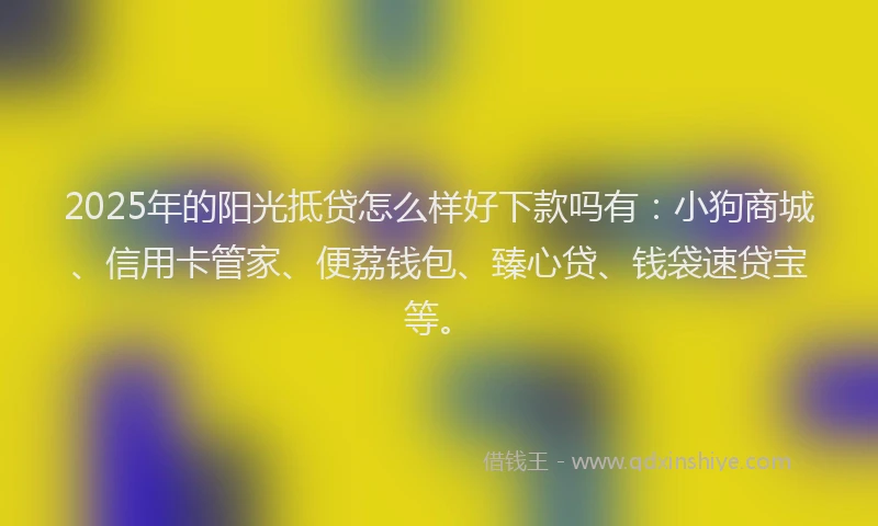 2025年的阳光抵贷怎么样好下款吗有：小狗商城、信用卡管家、便荔钱包、臻心贷、钱袋速贷宝等。