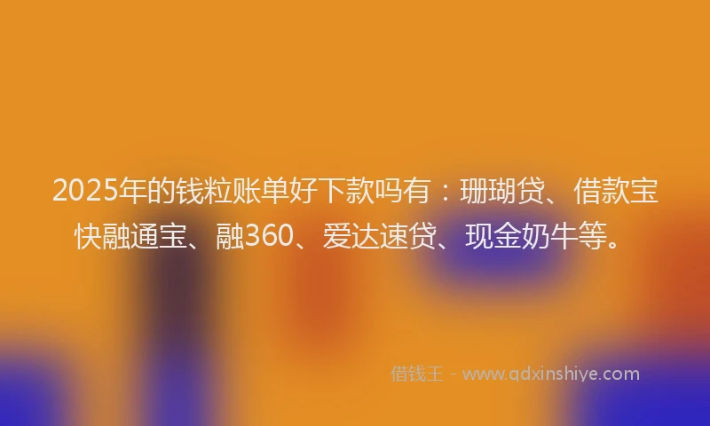 2025年的钱粒账单好下款吗有：珊瑚贷、借款宝快融通宝、融360、爱达速贷、现金奶牛等。
