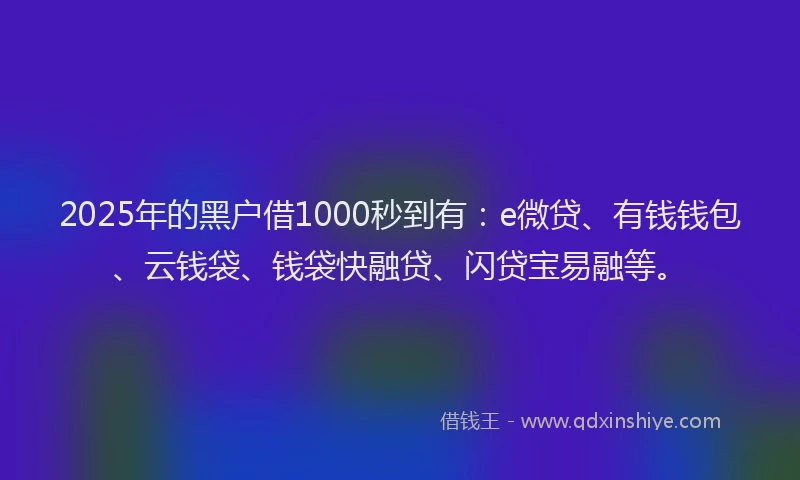 2025年的黑户借1000秒到有：e微贷、有钱钱包、云钱袋、钱袋快融贷、闪贷宝易融等。