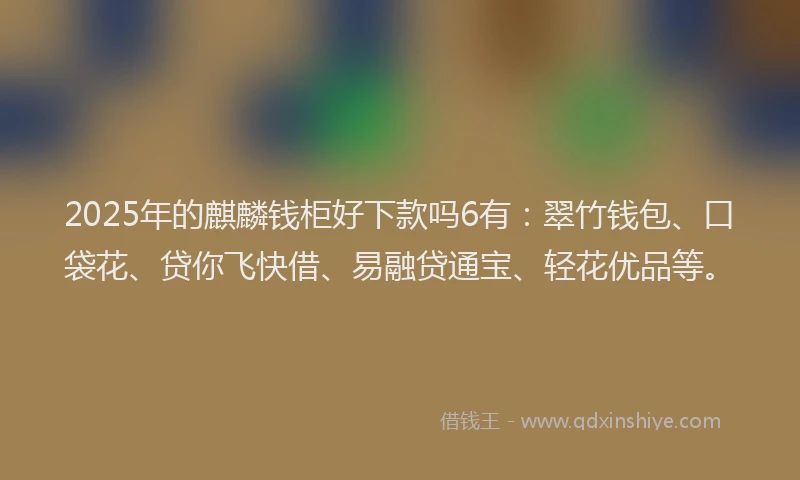 2025年的麒麟钱柜好下款吗6有：翠竹钱包、口袋花、贷你飞快借、易融贷通宝、轻花优品等。