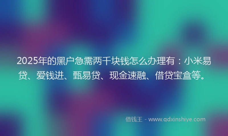 2025年的黑户急需两千块钱怎么办理有：小米易贷、爱钱进、甄易贷、现金速融、借贷宝盒等。