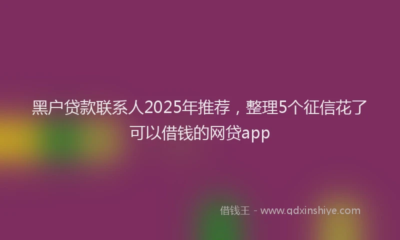 黑户贷款联系人2025年推荐，整理5个征信花了可以借钱的网贷app