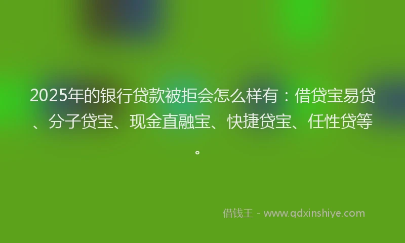 2025年的银行贷款被拒会怎么样有：借贷宝易贷、分子贷宝、现金直融宝、快捷贷宝、任性贷等。