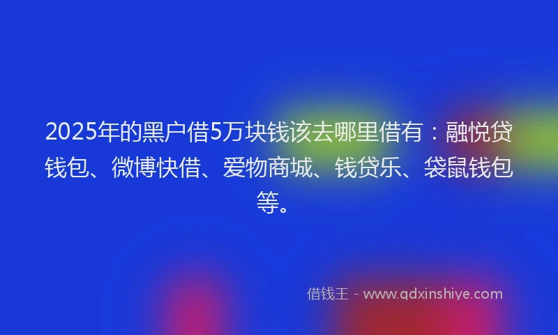 2025年的黑户借5万块钱该去哪里借有：融悦贷钱包、微博快借、爱物商城、钱贷乐、袋鼠钱包等。