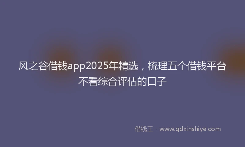 风之谷借钱app2025年精选，梳理五个借钱平台不看综合评估的口子