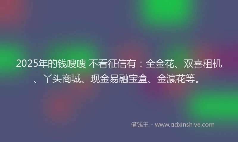 2025年的钱嗖嗖 不看征信有：全金花、双喜租机、丫头商城、现金易融宝盒、金瀛花等。