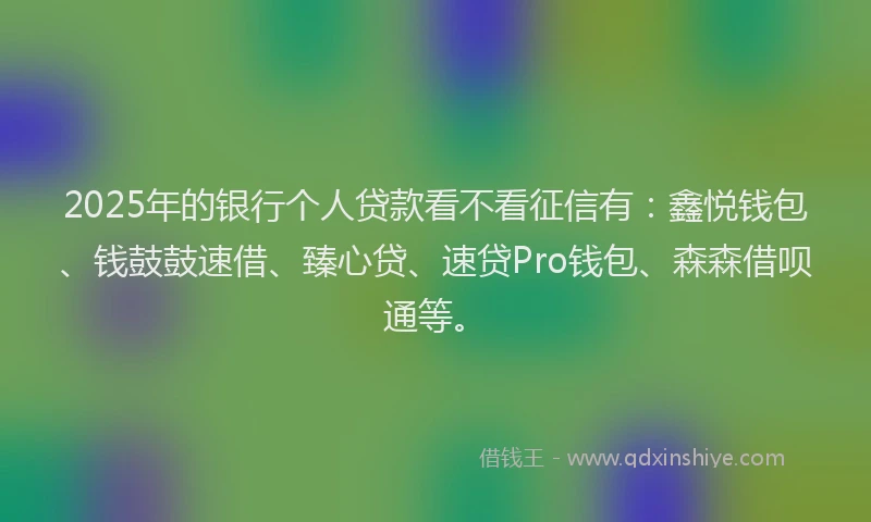 2025年的银行个人贷款看不看征信有：鑫悦钱包、钱鼓鼓速借、臻心贷、速贷Pro钱包、森森借呗通等。