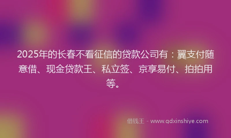 2025年的长春不看征信的贷款公司有：翼支付随意借、现金贷款王、私立签、京享易付、拍拍用等。