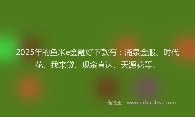 2025年的鱼米e金融好下款有：涌泉金服、时代花、我来贷、现金直达、天源花等。
