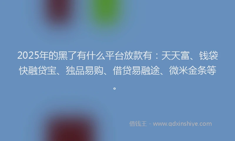 2025年的黑了有什么平台放款有：天天富、钱袋快融贷宝、独品易购、借贷易融途、微米金条等。
