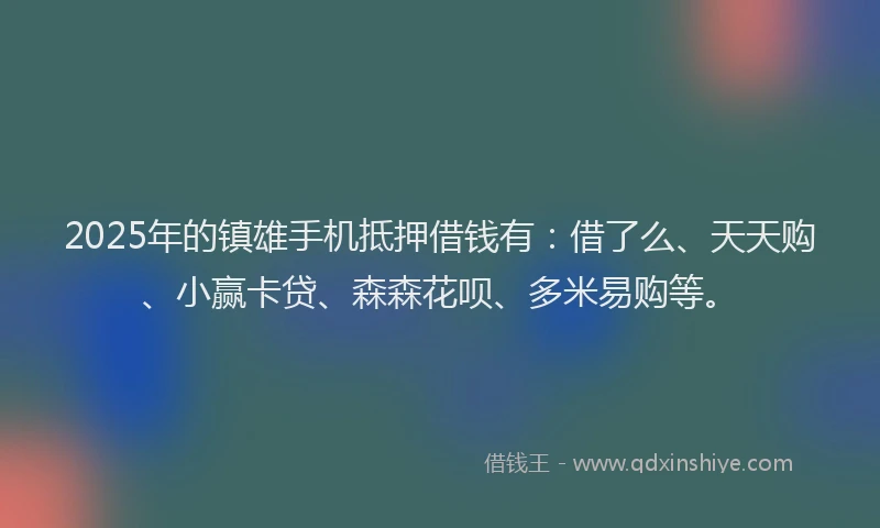 2025年的镇雄手机抵押借钱有：借了么、天天购、小赢卡贷、森森花呗、多米易购等。
