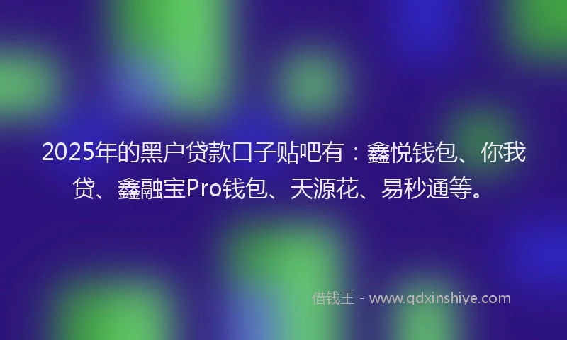 2025年的黑户贷款口子贴吧有：鑫悦钱包、你我贷、鑫融宝Pro钱包、天源花、易秒通等。
