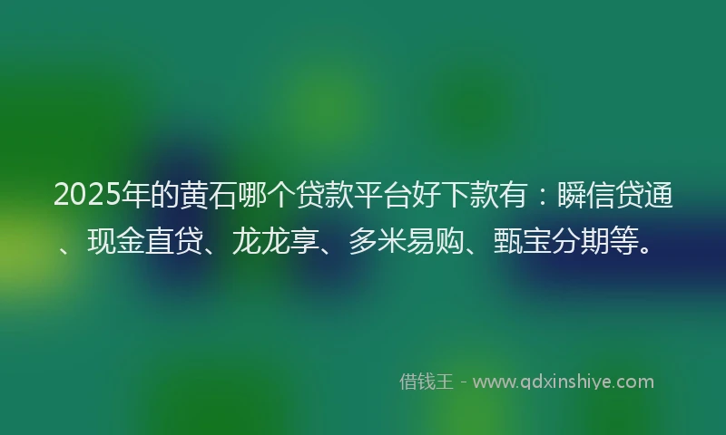 2025年的黄石哪个贷款平台好下款有：瞬信贷通、现金直贷、龙龙享、多米易购、甄宝分期等。